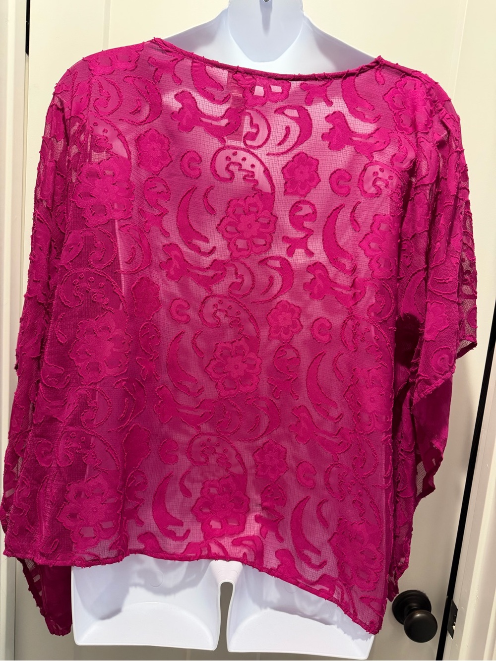 Chico's Hot Pink Embroidered Sheer Tunic - Picture 3 of 4